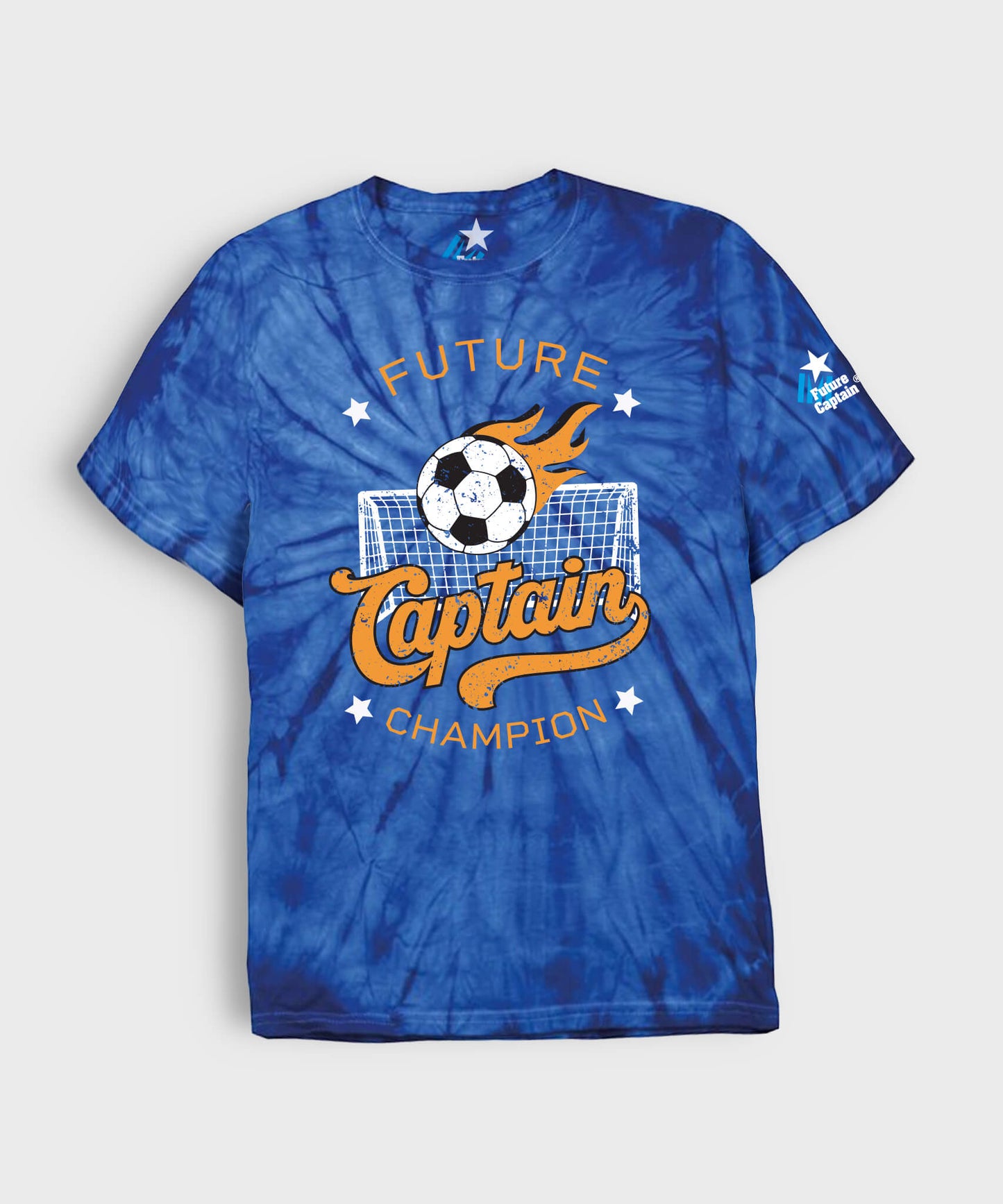 Royal Blue Kids Future Captain T-Shirt with with tonal spider pattern and Goal design