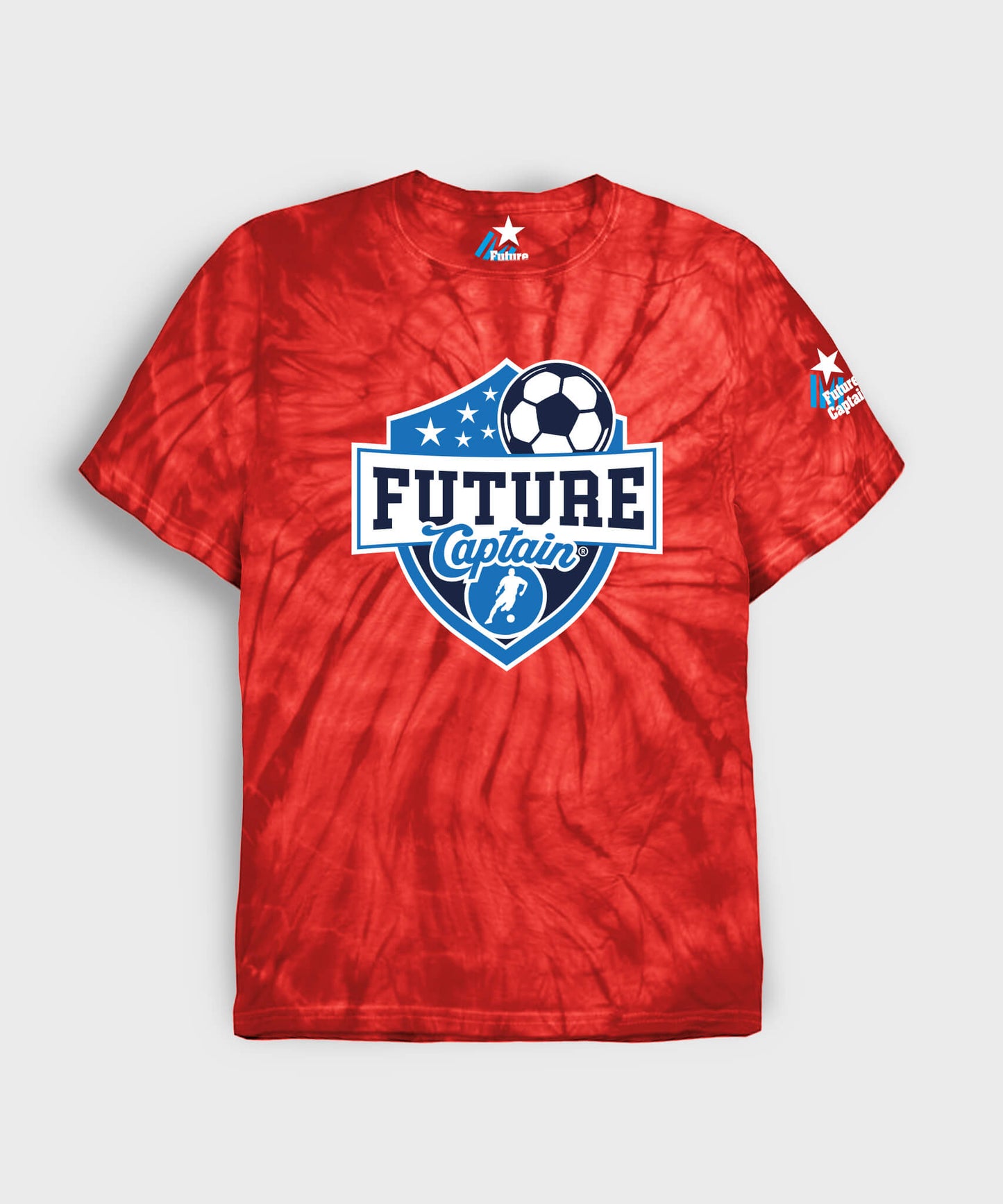 Red Kids Future Captain T-Shirt with with tonal spider pattern and shield design