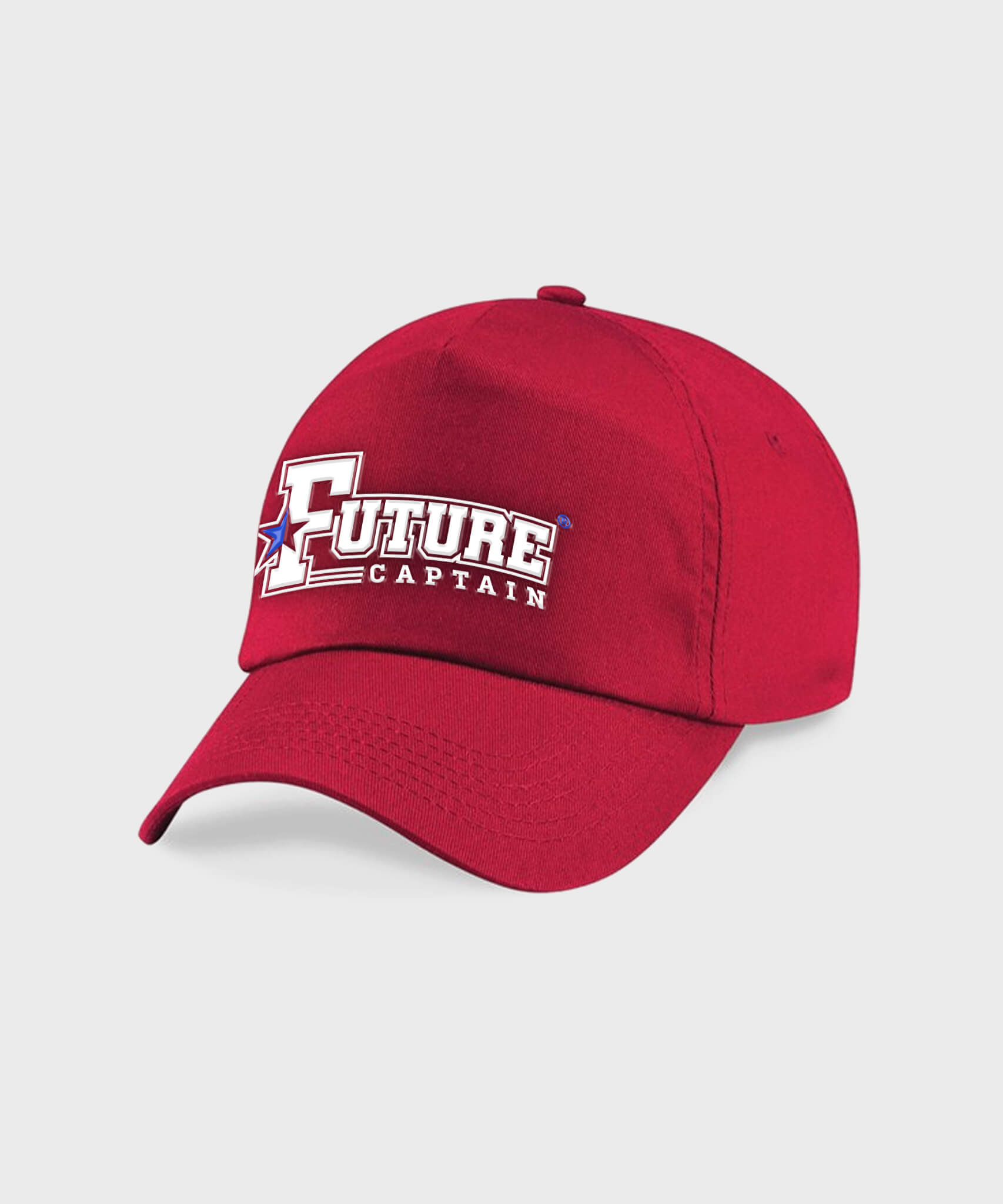 Red kids baseball cap with 'Future Captain' text