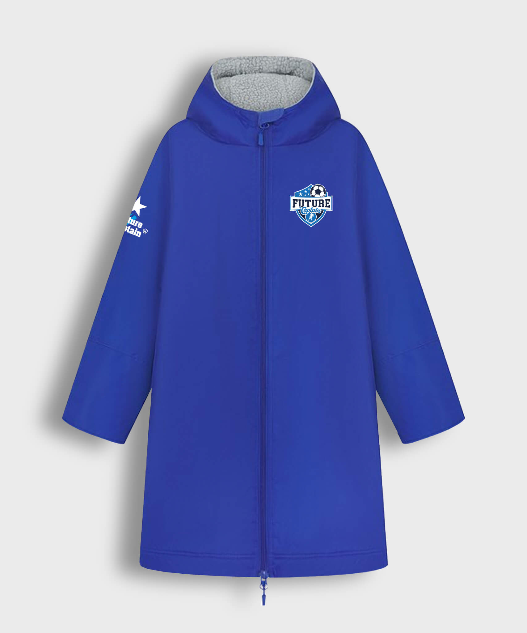 Royal Blue Kids All Weather Robe with Future Captain Shield design on the left chest