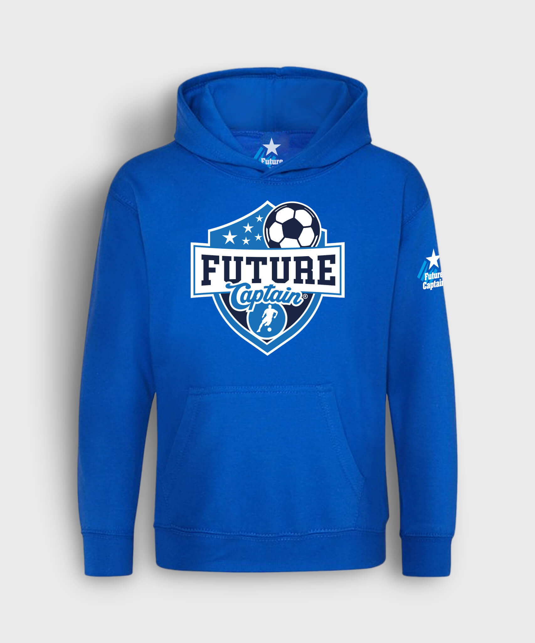 Royal Blue kids hoodie with Future Captain Shield design