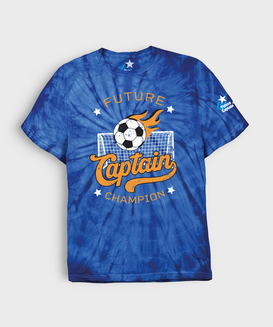Royal Blue Kids Future Captain T-Shirt with with tonal spider pattern and Goal design