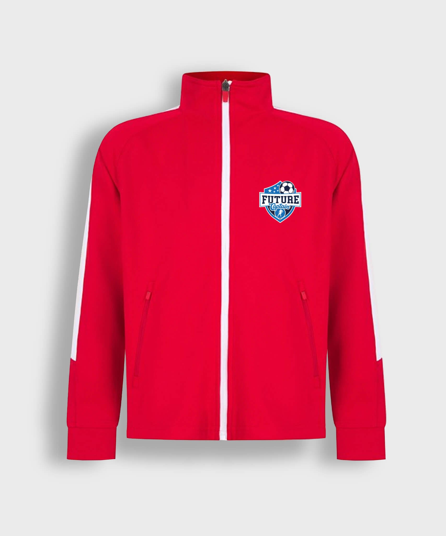 Red Kids Track Top with Future Captain Shield Design on the left Chest