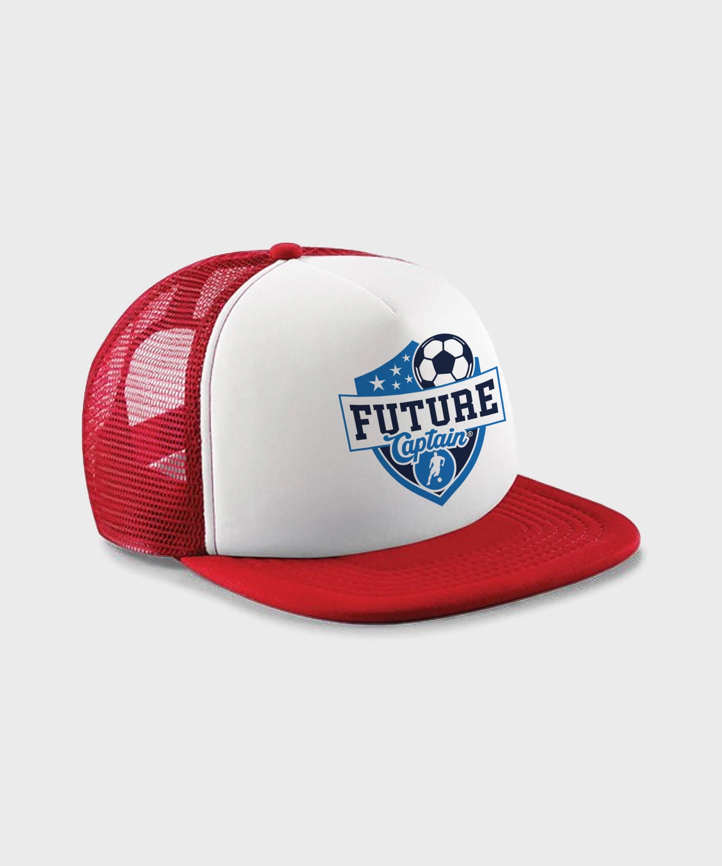 Red/White Kids Trucker Cap with Future Captain Shield design